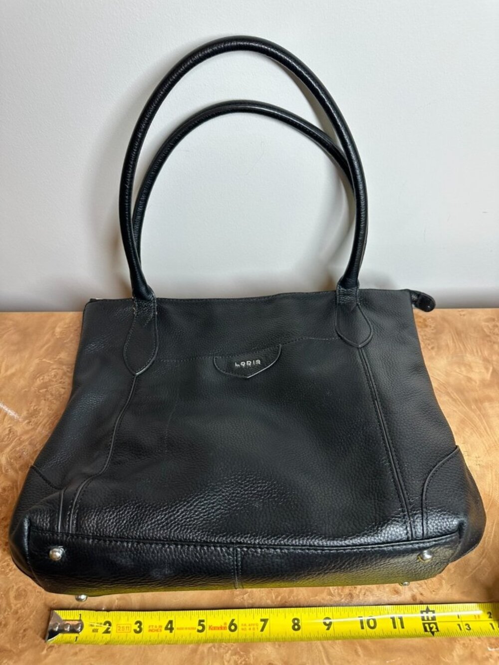 Lodis Black Pebbled Leather Tote Bag Shoulder Purse Floral Lining Work Travel - Picture 6 of 9